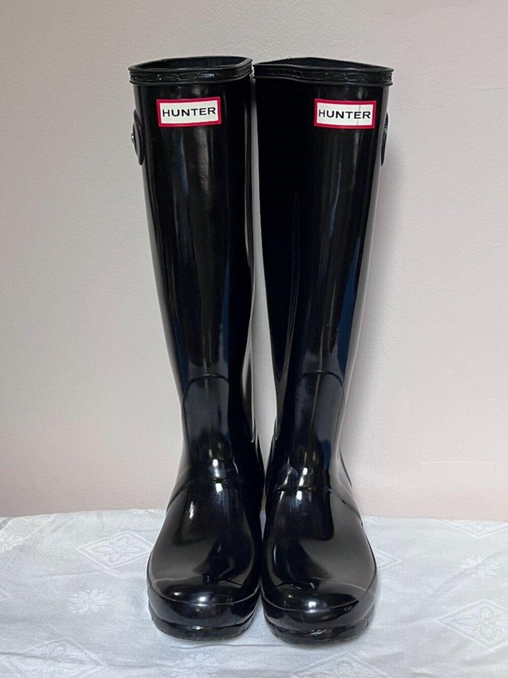 Hunter Womens Tall Black Glossy Rain Boots US Size 6 EU 37 Waterproof Wellies
